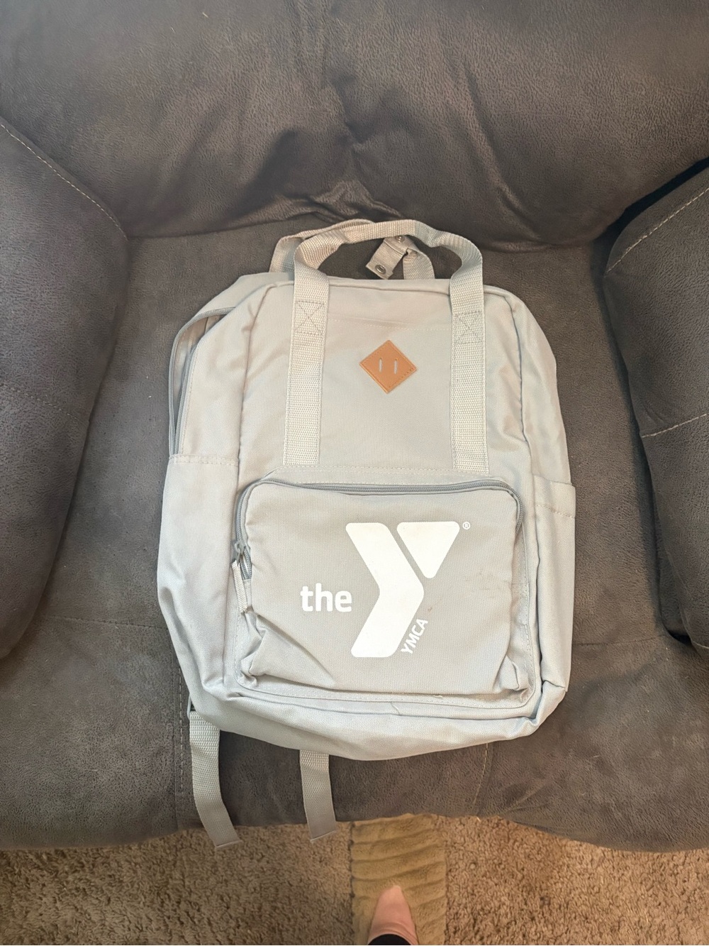 YMC Light Gray Canvas Backpack with White Logo